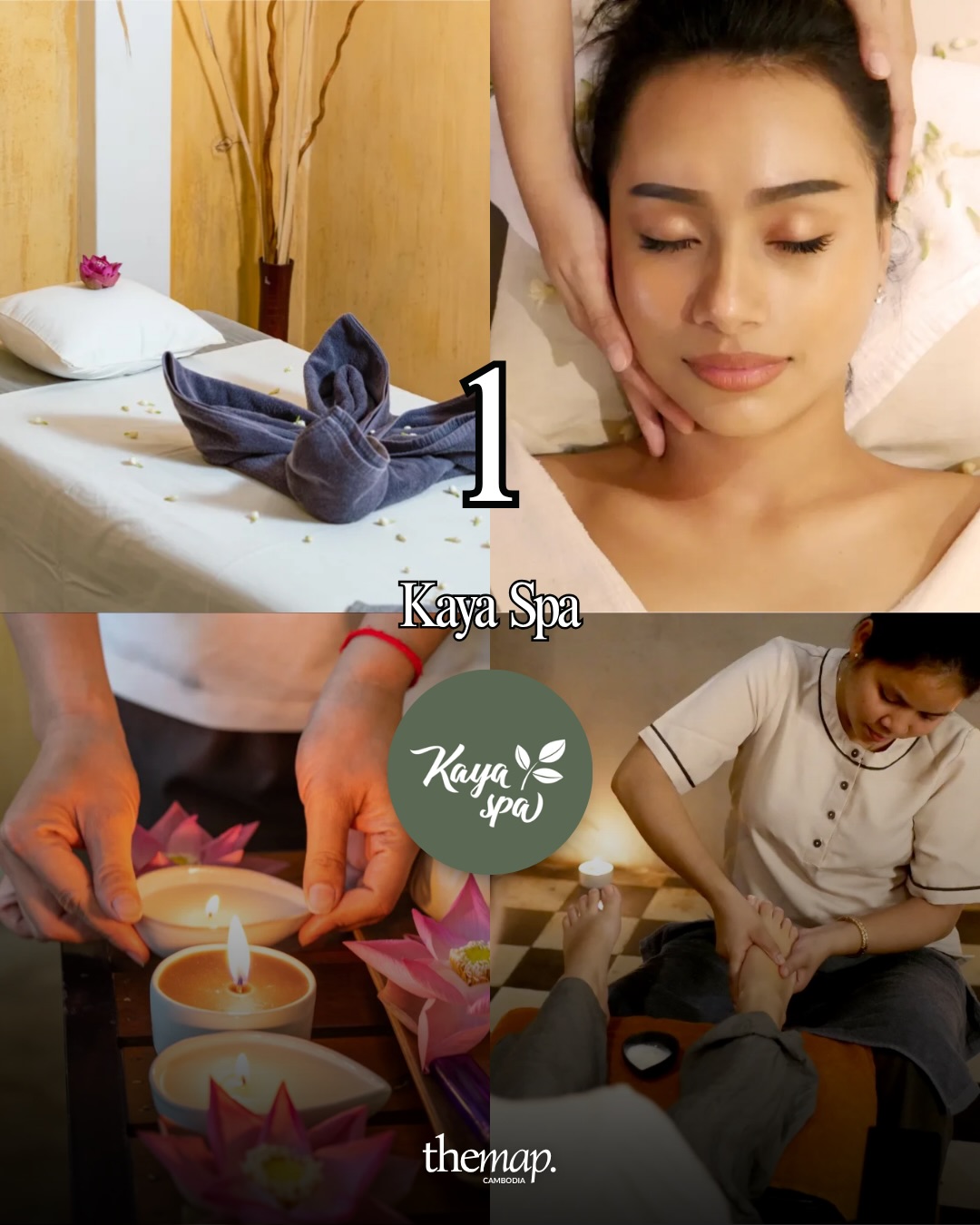 Facial and head treatment, foot massage and candlelight with lotus flowers at Kaya Spa in Siem Reap