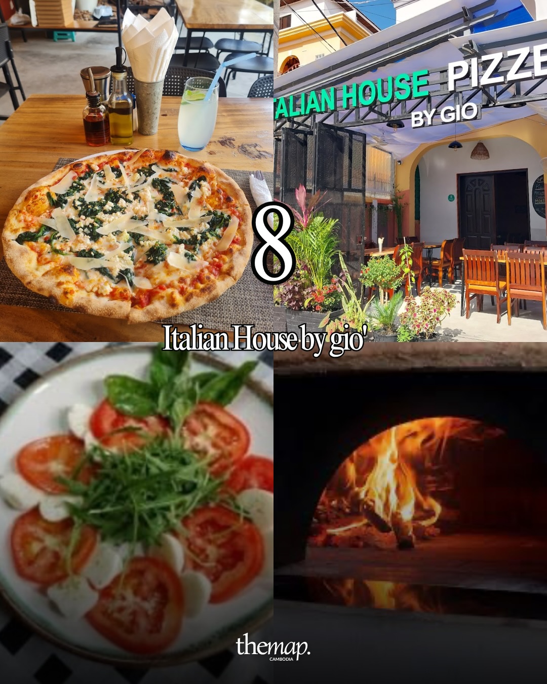 Salade caprese, pizza aux jeunes pousses et four à bois chez Italian House by gio', Siem Reap
