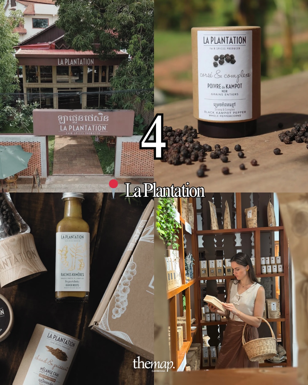 Black Kampot pepper and Khmer spice products at La Plantation