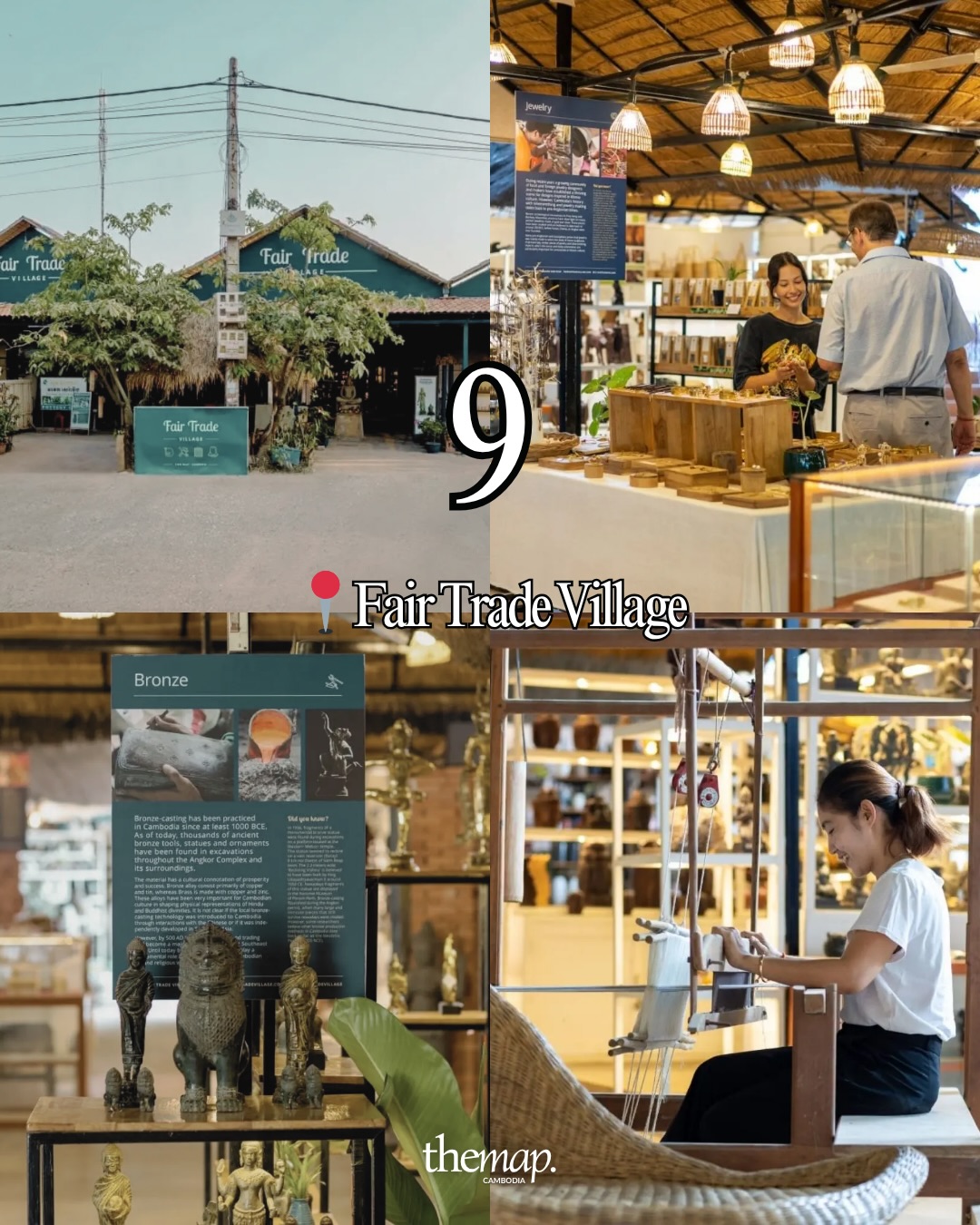 Fair-trade jewellery, bronze work and silk weaving at Fair Trade Village Siem Reap