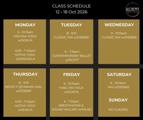 Alchemy Weekly Class Schedule