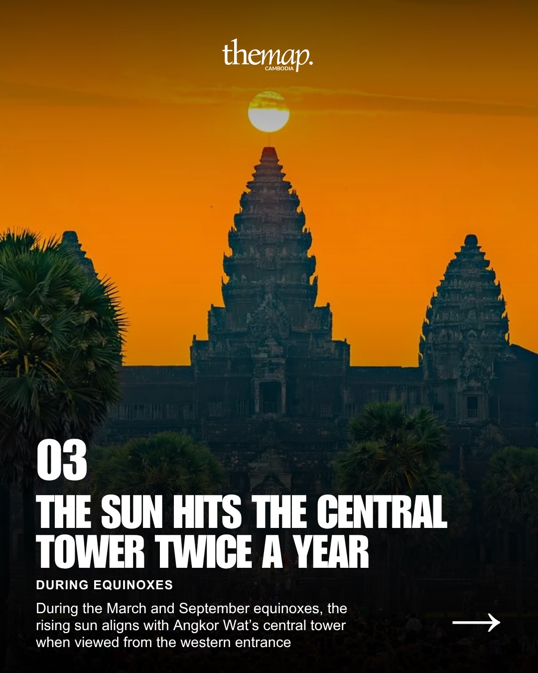 The equinox sun rising above Angkor Wat's central tower