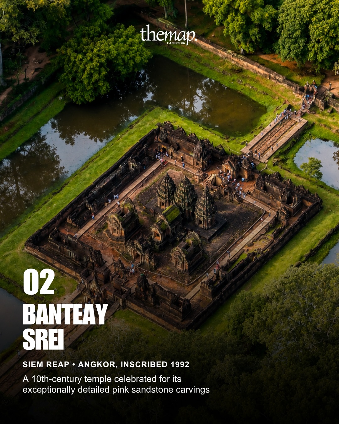 Aerial view of the moated rectangular enclosure of Banteay Srei