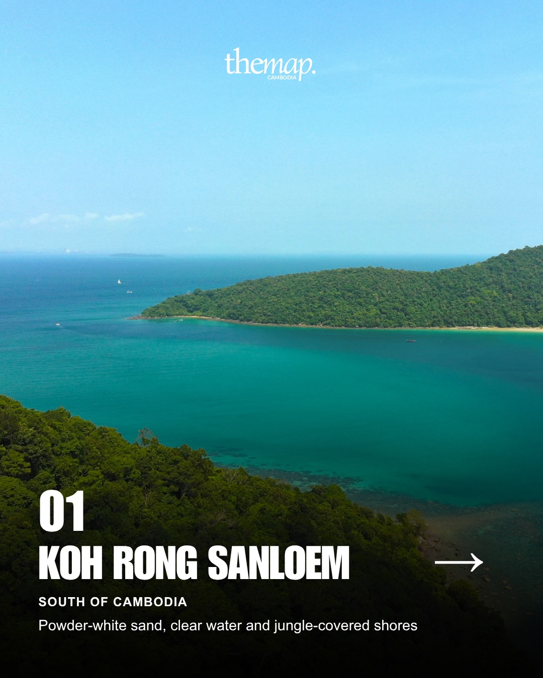 Turquoise bay and jungle-covered headland at Koh Rong Sanloem